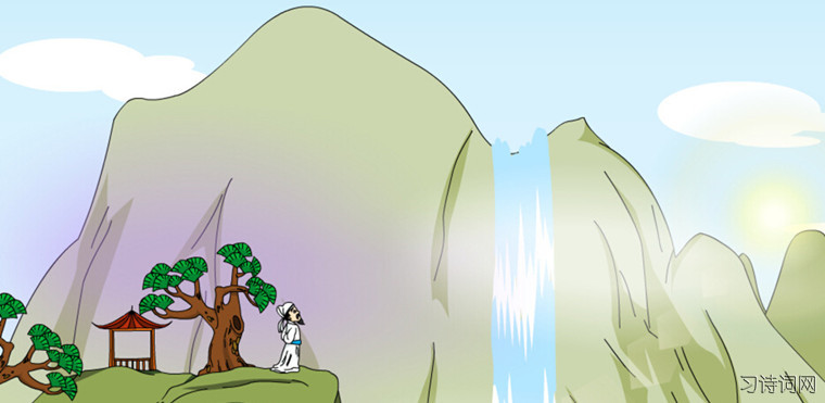 望庐山瀑布卡通图片